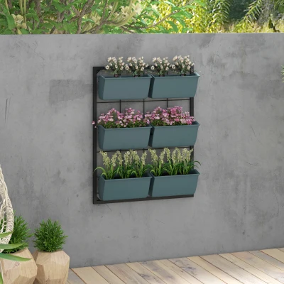 Outsunny Vertikales Blumenregal mit 3 Etagen und 6 Blumentöpfen für Innen- und Außenbereich, für Blumen, Pflanzen, Maße: 52L x 14B x 66H cm