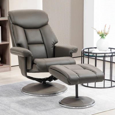 HOMCOM Fauteuil de relaxation avec repose-pieds, dossier inclinable, similicuir, jusqu'à 150 kg, Gris
