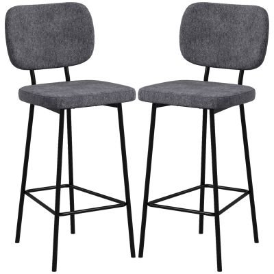 HOMCOM Set von 2 Barhockern hohe Küchenstühle mit Fußstützen und Leinen- und Stahlrückenlehne