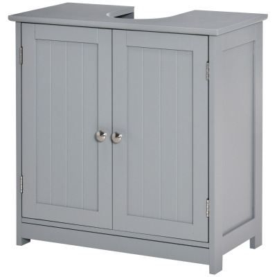 kleankin Badezimmer-Unterschrankmöbel - Waschtischmöbel - Schrank 2 Türen mit Regal 60L x 30B x 60H cm - in grauem Holz