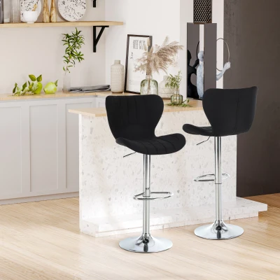 HOMCOM Set aus 2 zeitgenössischen Design-Barhockern Höhenverstellbar 59-81 cm 360° Drehbar Leinen Schwarz