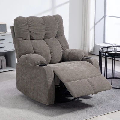 HOMCOM Fauteuil inclinable avec repose-pieds, fauteuil inclinable, pivotant, jusqu'à 150 kg, cadre en acier, 88x96x108cm, Marron Clair