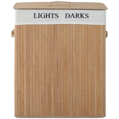 HOMCOM Panier à Linge Boîte à Linge Sac à Linge avec Sac à Linge Lavable avec Couvercle Poignées Toile + Bambou Naturel 100L 52 x 32 x 63 cm