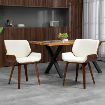HOMCOM Set mit 2 Vintage-Dining-Stühlen, Sitz aus Kunstleder 51,5 x 53 x 79,5 cm weiß braun
