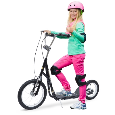 HOMCOM Trotinete para Crianças acima de 5 anos Scooter de 2 Rodas Grandes com Duplo Freio e Guidão Ajustável em Altura Adolecentes Adultos 135x58x92-100cm Preto