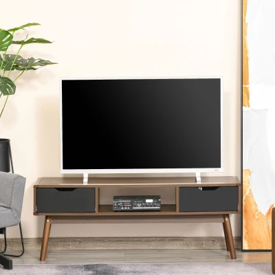 HOMCOM TV-Möbel TV-Bank mit Aufbewahrung für Bildschirme bis zu 50 Zoll TV-Ständer aus Holz für Wohnzimmer Schlafzimmer Nussbaumoptik