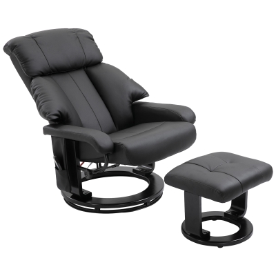 HOMCOM Fauteuil de massage Fauteuil de télévision avec fonction inclinable Fauteuil avec repose-pieds Fonction de massage en polyester velouté Noir 76 x 80 x 102 cm