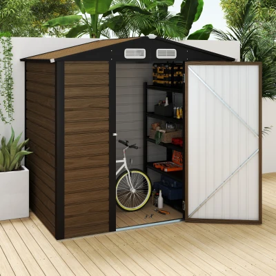Outsunny Abrigo de Jardim 190x132x187 cm Abrigo de Ferramentas com 2 Janelas de Ventilação e Porta com Fechadura para Pátio Carvalho