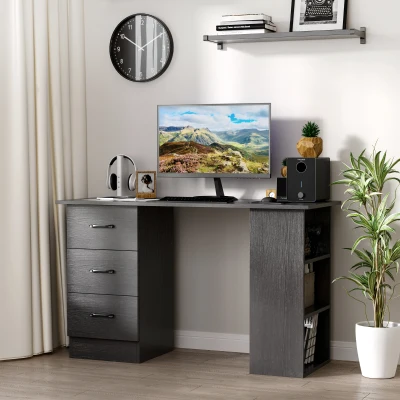HOMCOM Computertisch Büromöbel 3 Schubladen + 3 Regale Große Arbeitsplatte 120L x 49B x 72H cm MDF Schwarz