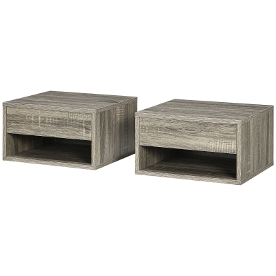 HOMCOM Set aus 2 Wand-Nachttischen Nachttisch Schublade Fach Ablagefläche aus Holz Maße 37B x 32T x 21H cm Grau