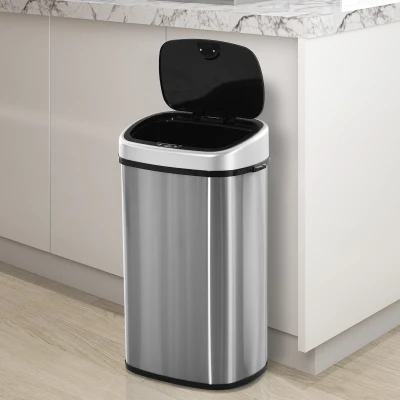 HOMCOM Poubelle Automatique avec Capteur Infrarouge 58L Argent L40,9 x P28,9 x H68 cm