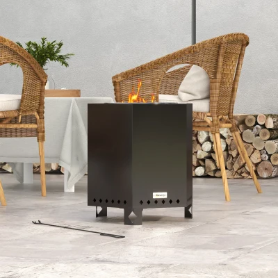 Outsunny Brasero de jardin avec poker, 45 x 38,8 x 46,5 cm, Argent + Noir