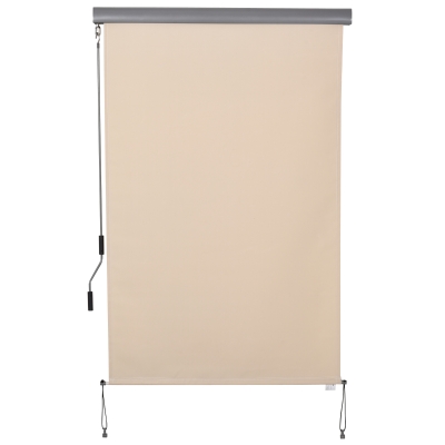 Outsunny Palissade Verticale pour Balcon Pare-soleil Bloque-vent Store latéral Pare-vue avec manivelle Tissu en polyester + Aluminium Blanc crème 200 x 120 cm