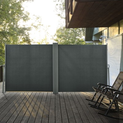 Outsunny Doppelter seitlicher ausziehbarer Sichtschutz Windschutz Paravent 6L x 1,80H m UV-beständig Grau