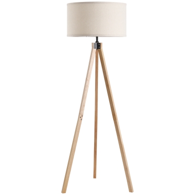 HOMCOM Stehlampe im skandinavischen Stil 40 W max. Abmessungen Ø 45L x 45B x 152H cm aus Pinienholz Leinen beige