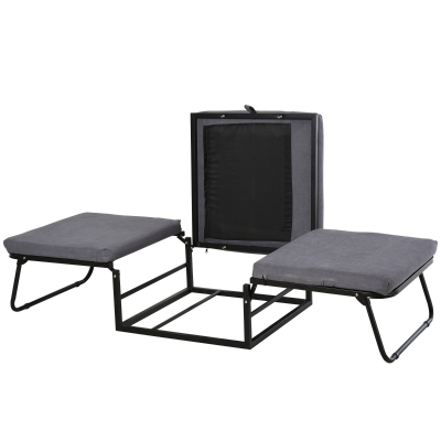 HOMCOM Lit d'appoint pliable, Tabouret 2-en-1, Hauteur de la tête réglable, Polyester+Acier+Mousse, Gris, 192 x 68 x 37 cm