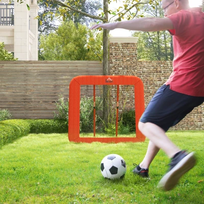 HOMCOM Filet de rebond de football, réglable, pliable, cadre métallique, filet en PE tout temps, inclus piquets, Rouge