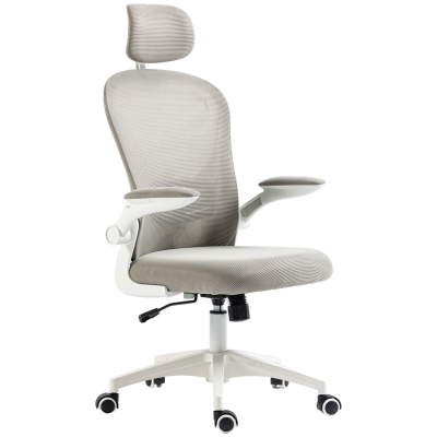 Vinsetto Fauteuil de bureau, appuie-tête pivotant, réglable en hauteur, support lombaire, revêtement respirant, jusqu'à 120kg, Gris