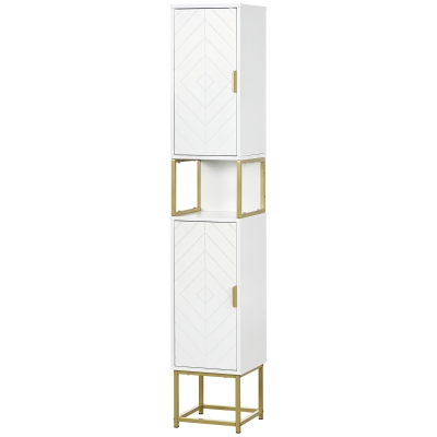 kleankin Badezimmerschrank mit Nische und 2 Schränken, höhenverstellbarem Regal, Stahlbeinen