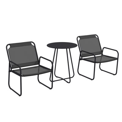 Outsunny Gartenmöbel-Set 3-teilig, 2 Sessel 1 runder Tisch, Stahl und Mesh-Gewebe, Grau