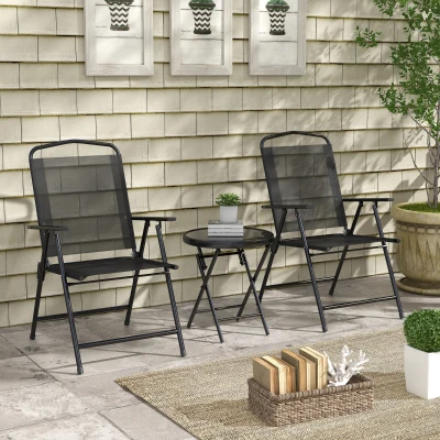 Outsunny Bistro-Set 3-teilig 2 Stühle + runder Beistelltisch gehärtetes Glas klappbar Epoxid-Metall atmungsaktives Netzgewebe