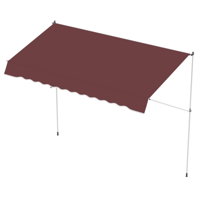 Outsunny Manuelle ausziehbare Markise Teleskopisches Verdeck ohne Bohren 3L x 1,5B m Verstellbare Neigung und Höhe Schnelle Installation Metall Alu Polyester UV-beständig Bordeaux