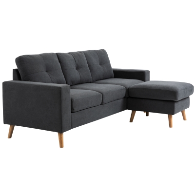 HOMCOM Ecksofa 3-Sitzer und modularer Hocker mit Armlehnen im skandinavischen Design 193 x 136 x 85 cm Anthrazitgrau