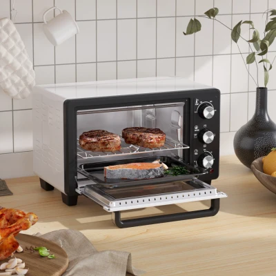 HOMCOM Mini Forno 16L 1400W com 3 Modos de Aquecimento Temperatura até 230°C Temporizador 60 Minutos Bandeja para Assar e Grade 44x32x28,1cm Branco e Preto
