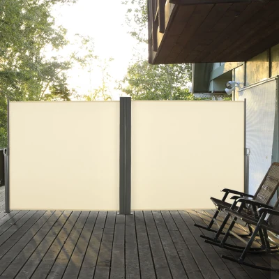 Outsunny Doppelter seitlicher ausziehbarer Sichtschutz Store 6L x 1,80H m Polyester Anti-UV Creme