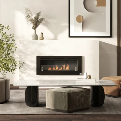 HOMCOM Bioethanol-Wandkamin zum Einbau, Brenner 2,8 L, ca. 3,5 Std. Brenndauer, Maße 102L x 16B x 43H cm, Fläche 25-30 m², Metall