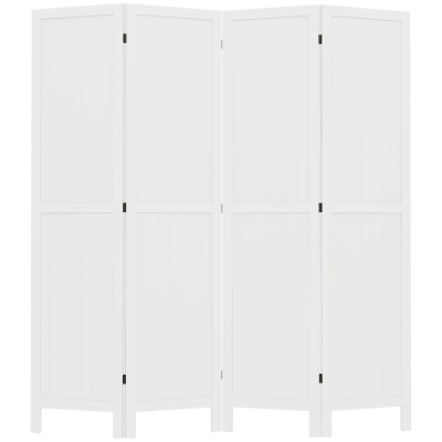 HOMCOM Innenraum-Trennwandschirm aus Holz, faltbarer 4-Panel-Paravent aus Holz, 160 x 170 cm, weiß