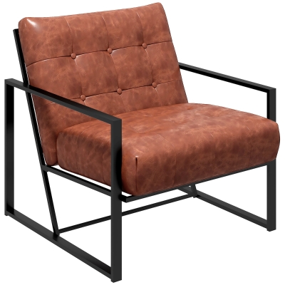 HOMCOM Lounge-Sessel Chesterfield Relaxsessel mit gepolsterter Sitz- und Rückenlehne, schwarzes Metallgestell, rotes Kunstleder