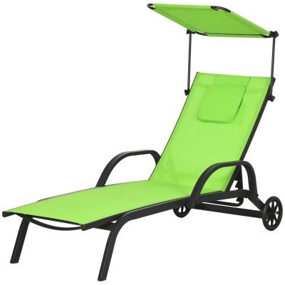 Outsunny Liegestuhl Sonnenliege verstellbare Rückenlehne mehreren Positionen mit verstellbarem Sonnenschutz Rollen und Kissen