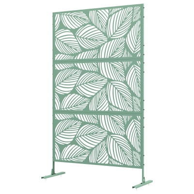 Outsunny Dekorativer grüner Außenwindschutz aus metall mit Pflanzenmotiv - 122 x 45 x 198 cm, grün