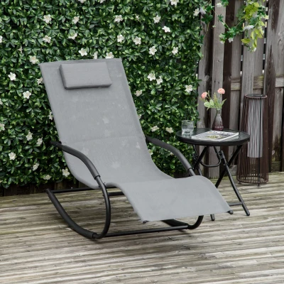 Outsunny Schaukelstuhl mit ergonomischem Rocking Chair mit Kopfstütze und Armlehnen verzinktes Metall Textilen Grau