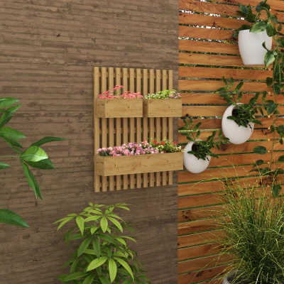Outsunny Wand-Blumenkasten mit 3 massiven abnehmbaren Holzkästen 60 x 16 x 80 cm