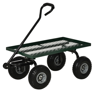 Outsunny Gartenkarren Transportkarre Handkarre 4-Rad 94L x 48,5B x 100H cm max. 150 kg Metall Grün