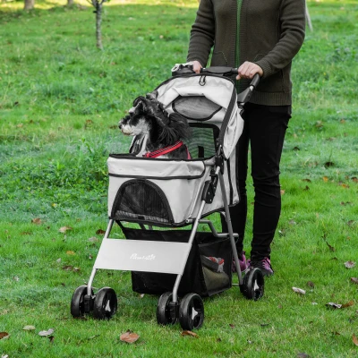 PawHut Buggy-Kinderwagen für Hunde 75L x 46B x 94H cm faltbar wasserdicht 600D Oxford-Gewebe 4 Räder grau