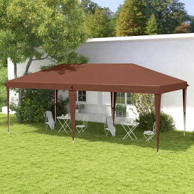 Outsunny Tonnelle 6 x 3 m Garten-Pavillon-Zelt Pop-up-Falt-Zelt Tragetasche inklusive Epoxidstahl Oxford Hochdichtes Braun
