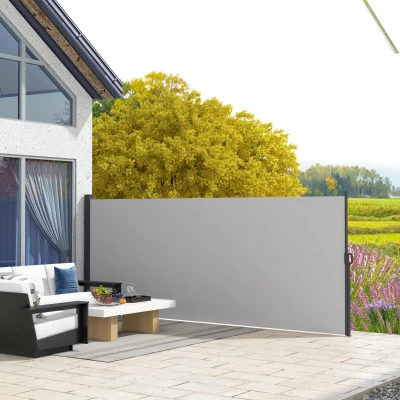 Outsunny Seitlicher Ausziehbarer Windschutz Paravent 4L x 1,60H m Alu. Polyester Anti-UV Hohe Dichte 180 g/m² Grau