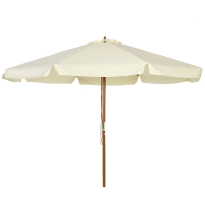 Outsunny Parasol Sonnenschirm rund groß Ø 3 m Bambusholz beige für den Garten