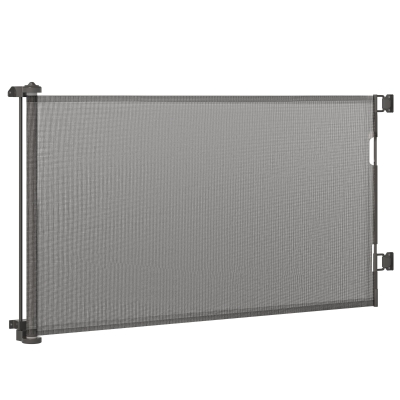 PawHut Ausziehbare Hundesicherheitsbarriere Einhandbedienung Aluminiumrahmen Mesh-Gewebe 150 x 85 cm grau