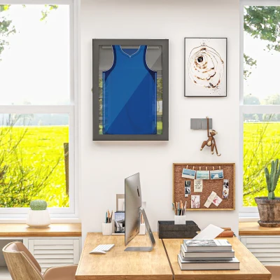 HOMCOM Frame Box T-Frame Rahmen für Trikot mit Acryltür Innenfutter aus Filz 60 x 6,5 x 80 cm Schwarz