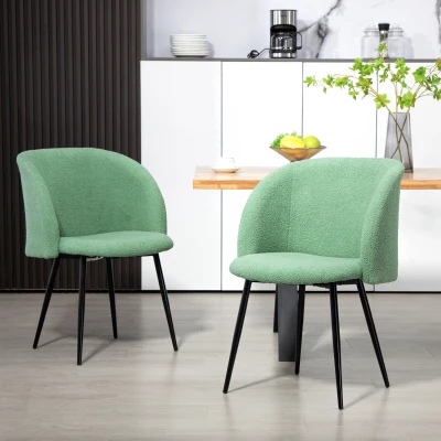 HOMCOM Set aus 2 Stühlen für Esszimmer mit Stoffrückenlehne und Stahlbeinen 55 x 62 x 80 cm Grün Schwarz