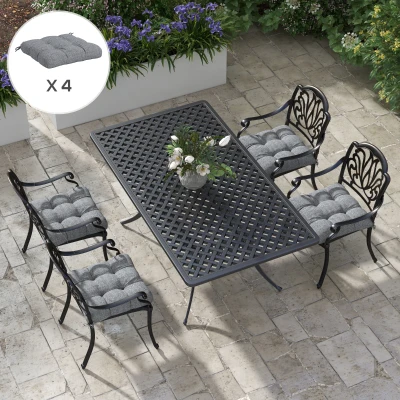 Outsunny Set mit 4 Gartenstuhlkissen, Gesteppte Außenkissen, dim. 48L x 48B cm Grau