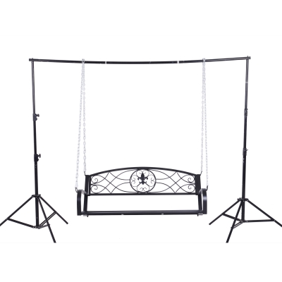 Outsunny Banc à Bascule 2 Places Balancelle de Jardin Hollywoodschaukel Swingbank avec Chaînes Métal Noir 132 x 63 x 58 cm