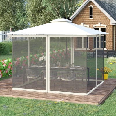 Outsunny Moskitonetze für Pavillon Zelt Gartenpavillon 3 x 4 m - Set mit 4 Moskitonetzen mit Reißverschluss + Haken zur Befestigung