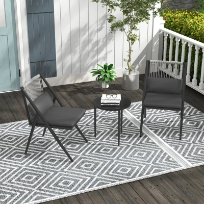 Outsunny Gartenmöbel für 2 Personen 3-teilig 2 Sessel mit Kissen + runder Couchtisch mit gehärteter Glasplatte Aluminiumrahmen