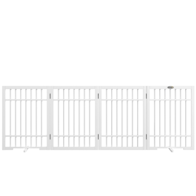 PawHut Barrière de Sécurité pour Chiens, Pliable et Antidérapante, Pieds de Support Rotatifs, Cadre en Bois, 183x24,5x61 cm, Blanc