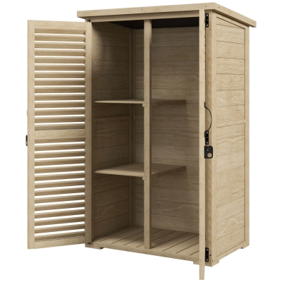 Outsunny Gartenschrank Geräteschuppen aus Holz 2 Regale Bitumendach Lamellentüren abschließbar 75 x 50 x 118